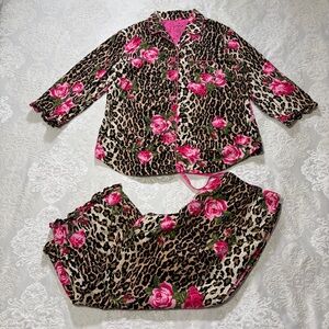 Nick & Nora Jungle Love Leopard Print Rose Cotton Pajama Set Size Medium